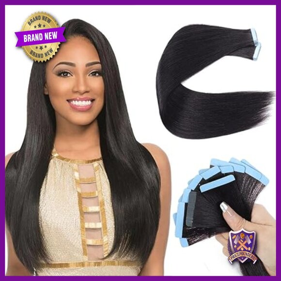 40PCS Human Hair Tape Extensions Yaki Straight 14-22 Inch 80g Seamless main image 5